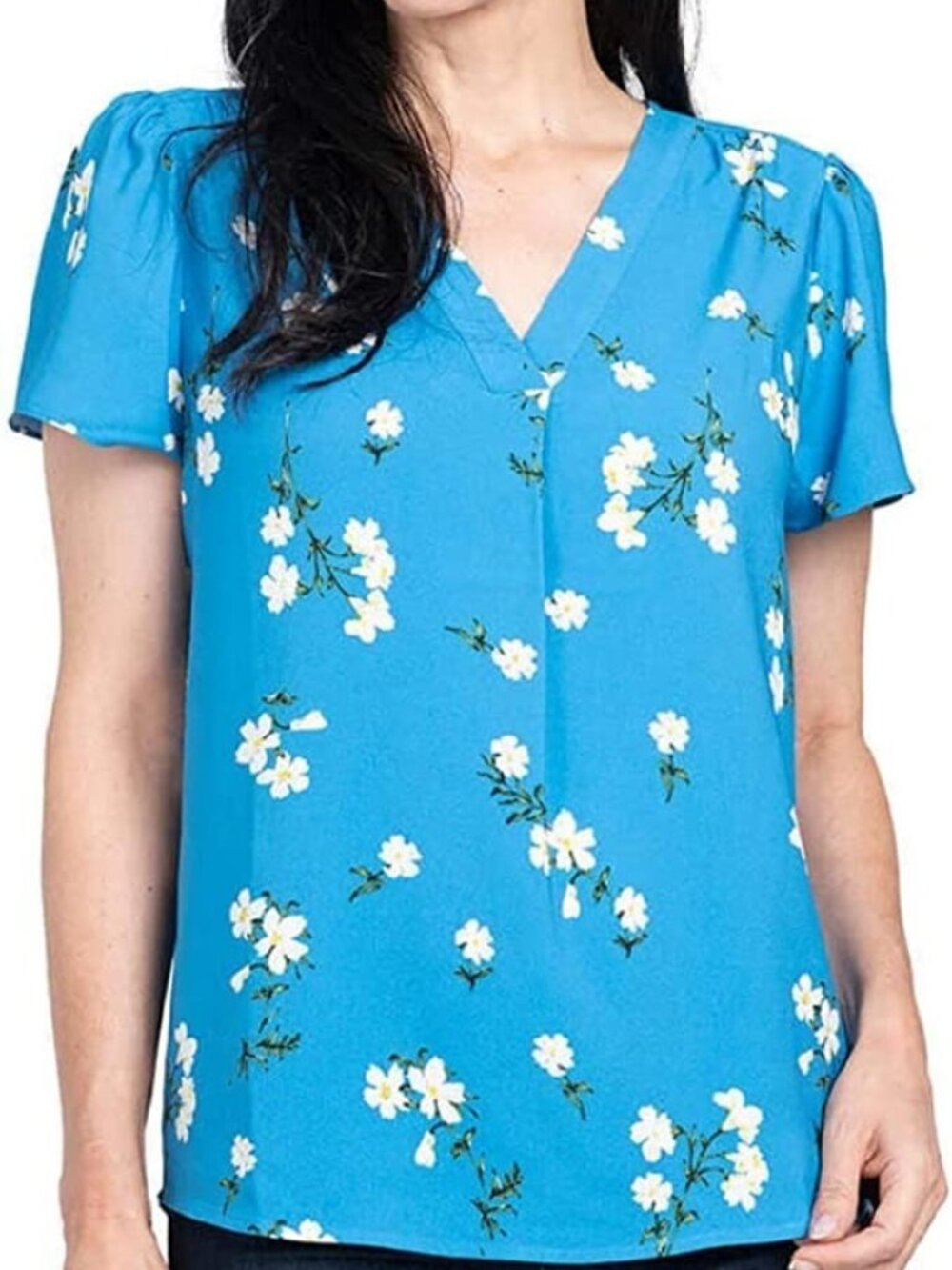 Hilary Radley Womens V-Neck Printed Blouse